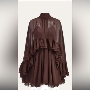 Commense Semi sheer chiffon ruffle dress with outer cape